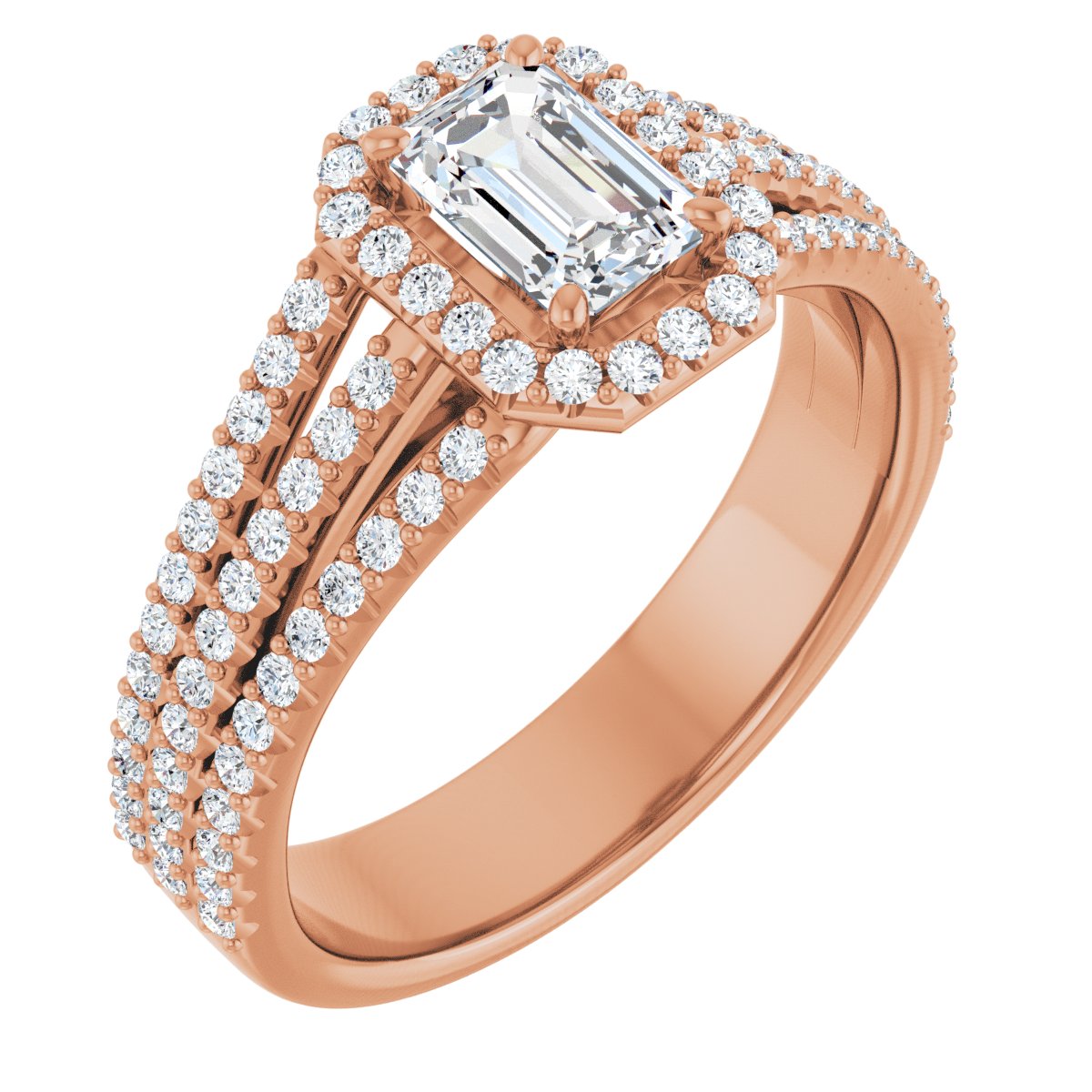 Natural Diamond Emerald Halo-Style Engagement Ring Semi-Mount - 14K Rose Gold - Series 123567