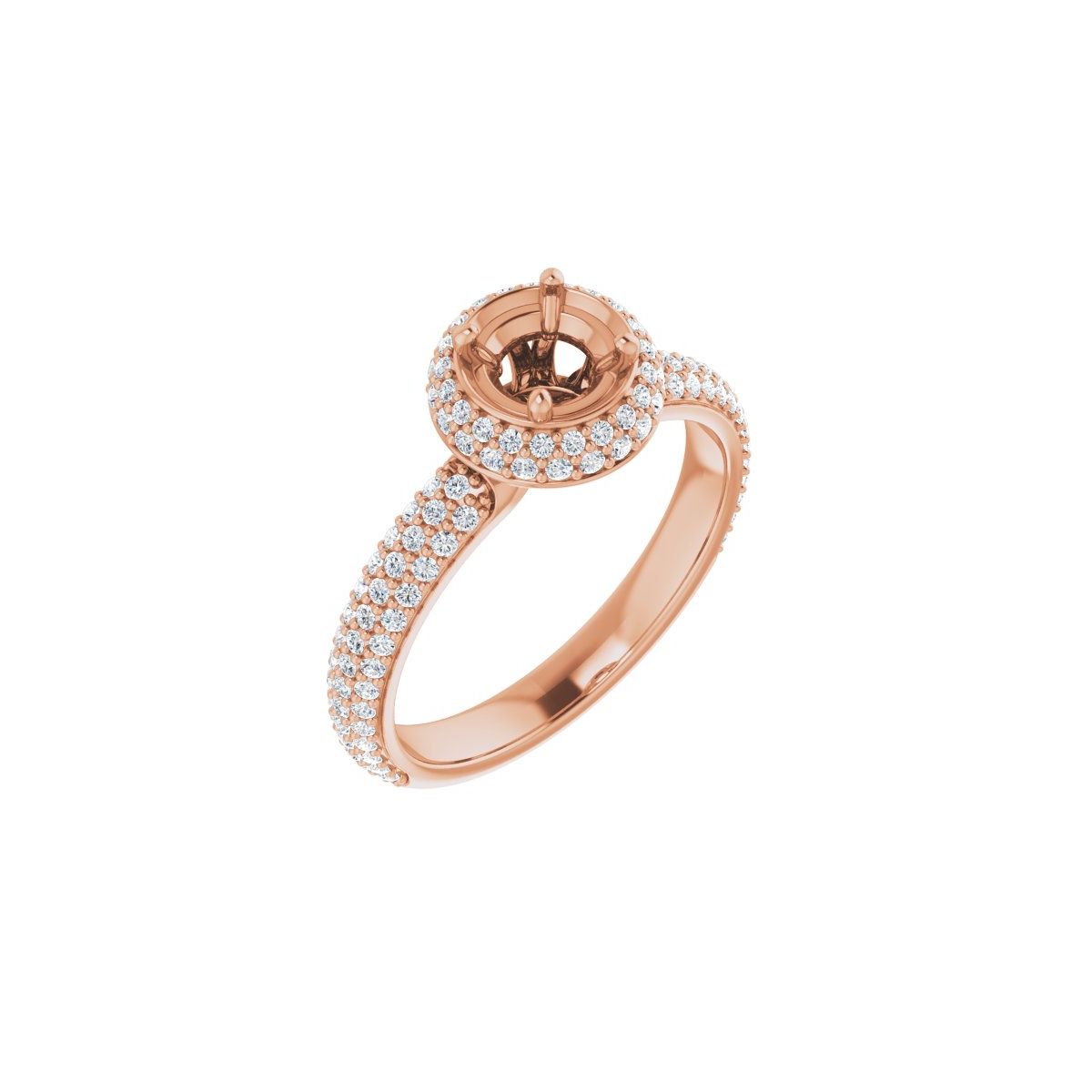 Natural Diamond Round Pavé-Style Double Halo-Style Engagement Ring Semi-Mount - 14K Rose Gold - Series 123525