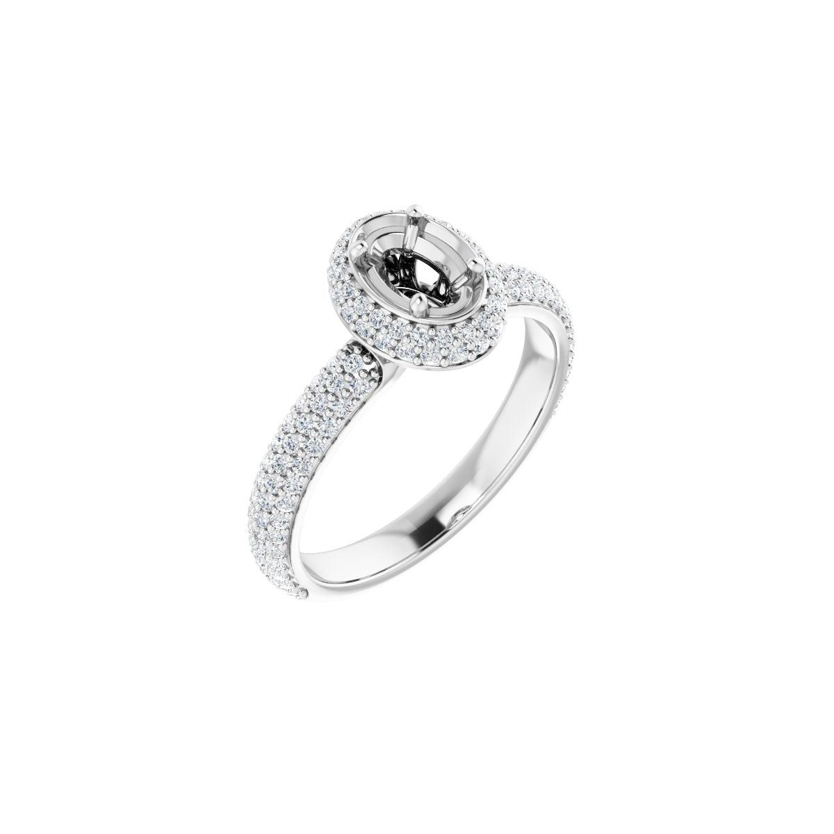 Natural Diamond Oval Pavé-Style Double Halo-Style Engagement Ring Semi-Mount - Platinum - Series 123525
