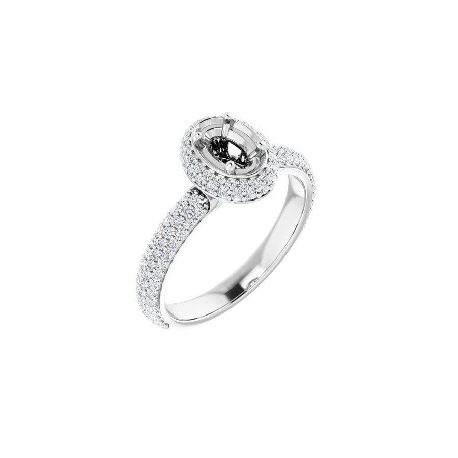 Natural Diamond Oval Pavé-Style Double Halo-Style Engagement Ring Semi-Mount - Platinum - Series 123525