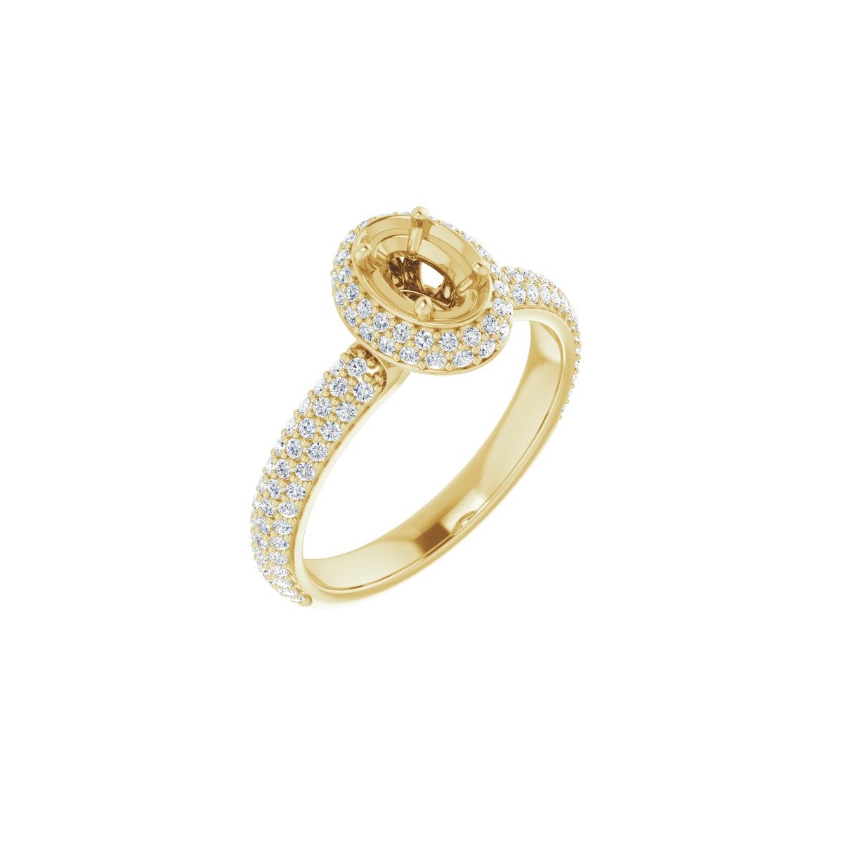 Natural Diamond Oval Pavé-Style Double Halo-Style Engagement Ring Semi-Mount - 14K Yellow Gold - Series 123525