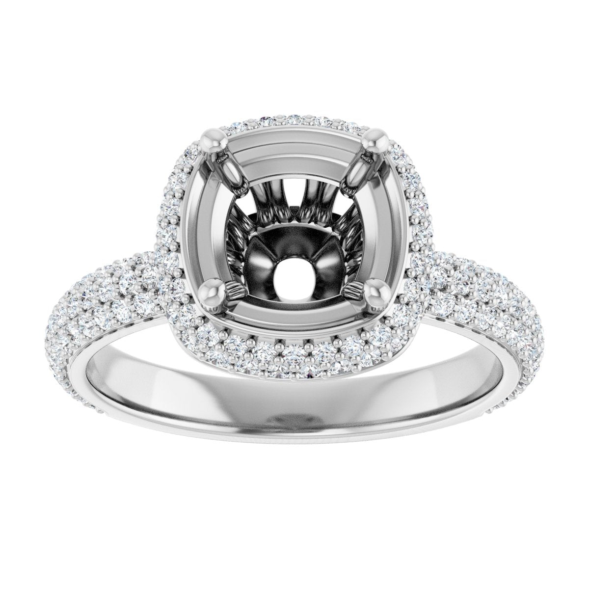 Cushion Pavé-Style Double Halo-Style Engagement Ring Semi-Mount - gallery - Series 123525