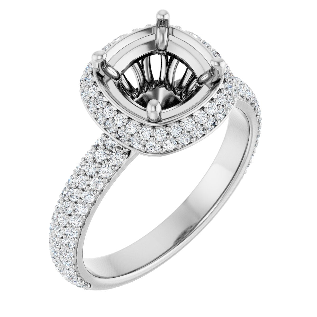 Natural Diamond Cushion Pavé-Style Double Halo-Style Engagement Ring Semi-Mount - Platinum - Series 123525