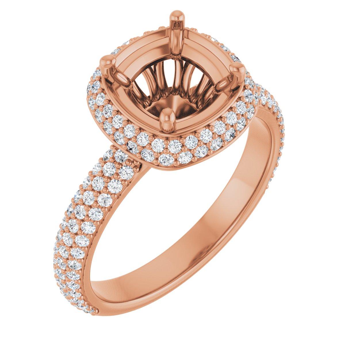 Natural Diamond Cushion Pavé-Style Double Halo-Style Engagement Ring Semi-Mount - 14K Rose Gold - Series 123525