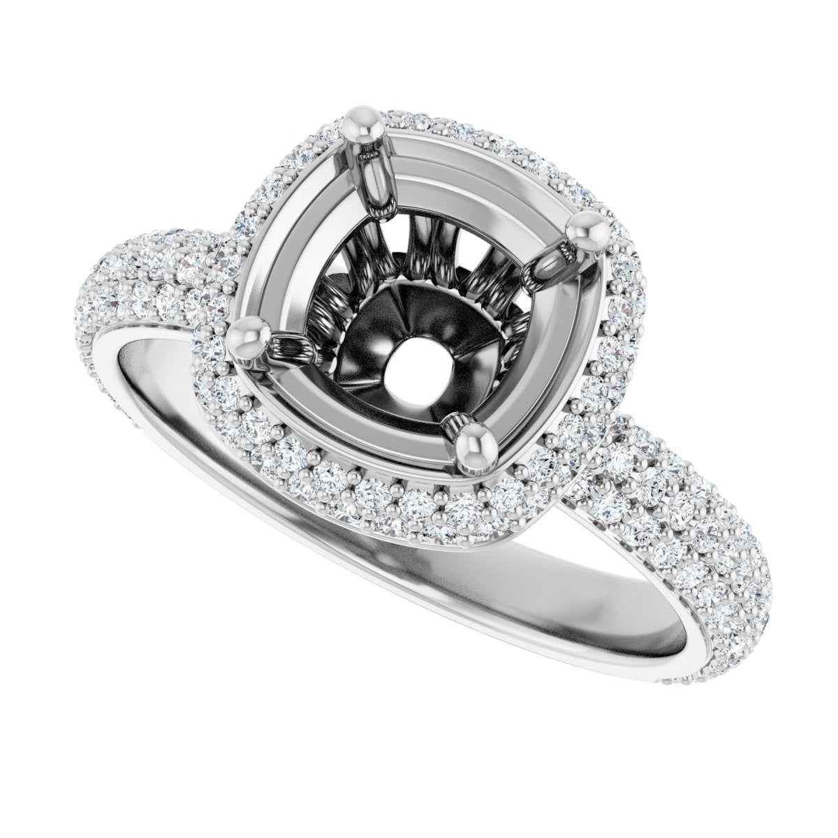 Cushion Pavé-Style Double Halo-Style Engagement Ring Semi-Mount - gallery - Series 123525