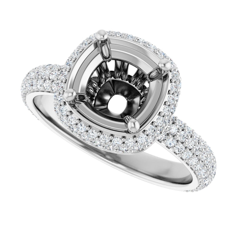 Cushion Pavé-Style Double Halo-Style Engagement Ring Semi-Mount - gallery - Series 123525
