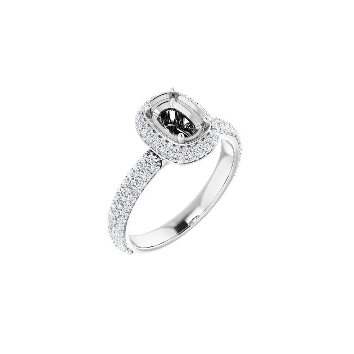 Natural Diamond Emerald Pavé-Style Double Halo-Style Engagement Ring Semi-Mount - Platinum - Series 123525