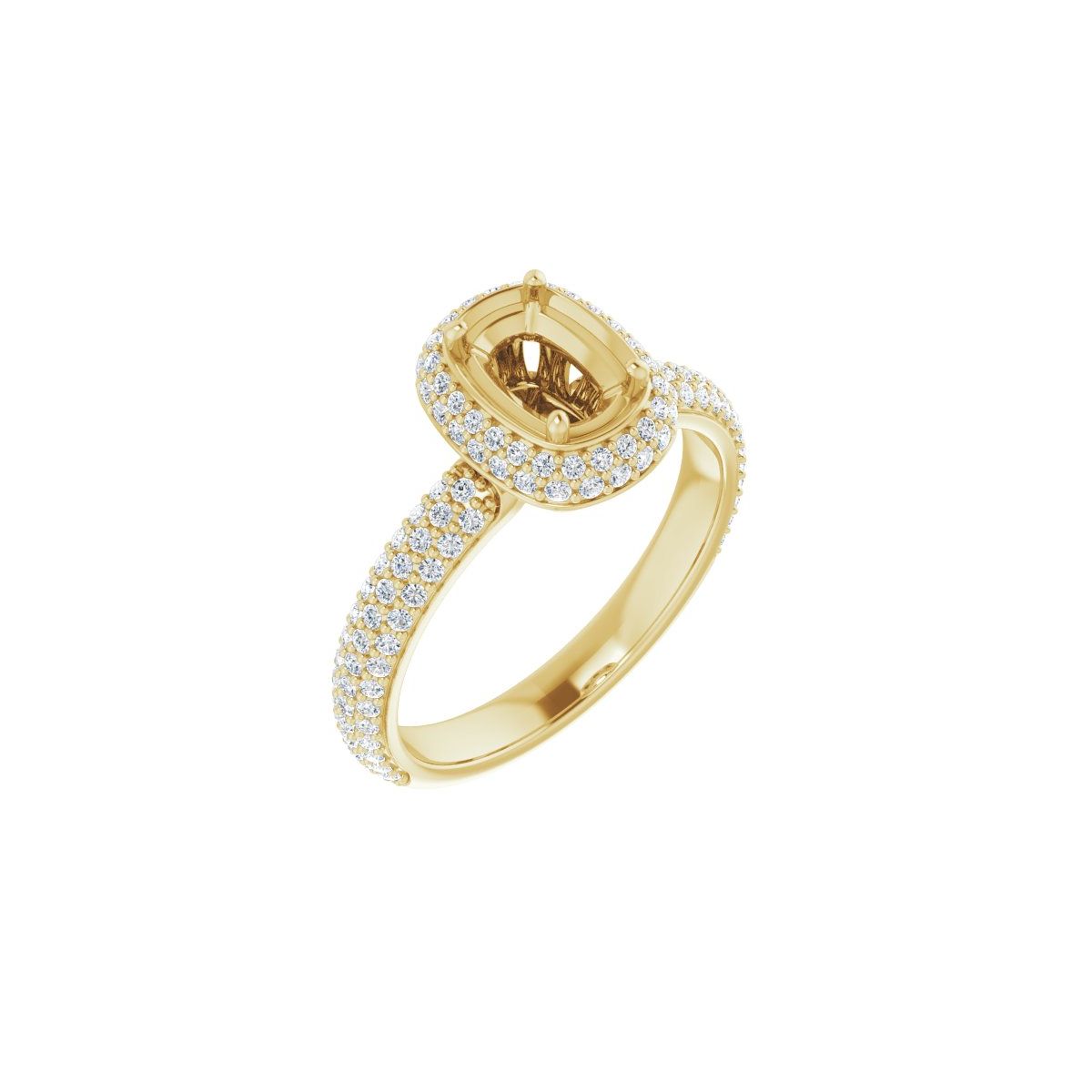 Natural Diamond Emerald Pavé-Style Double Halo-Style Engagement Ring Semi-Mount - 14K Yellow Gold - Series 123525