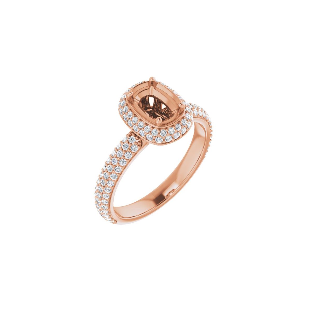 Natural Diamond Emerald Pavé-Style Double Halo-Style Engagement Ring Semi-Mount - 14K Rose Gold - Series 123525