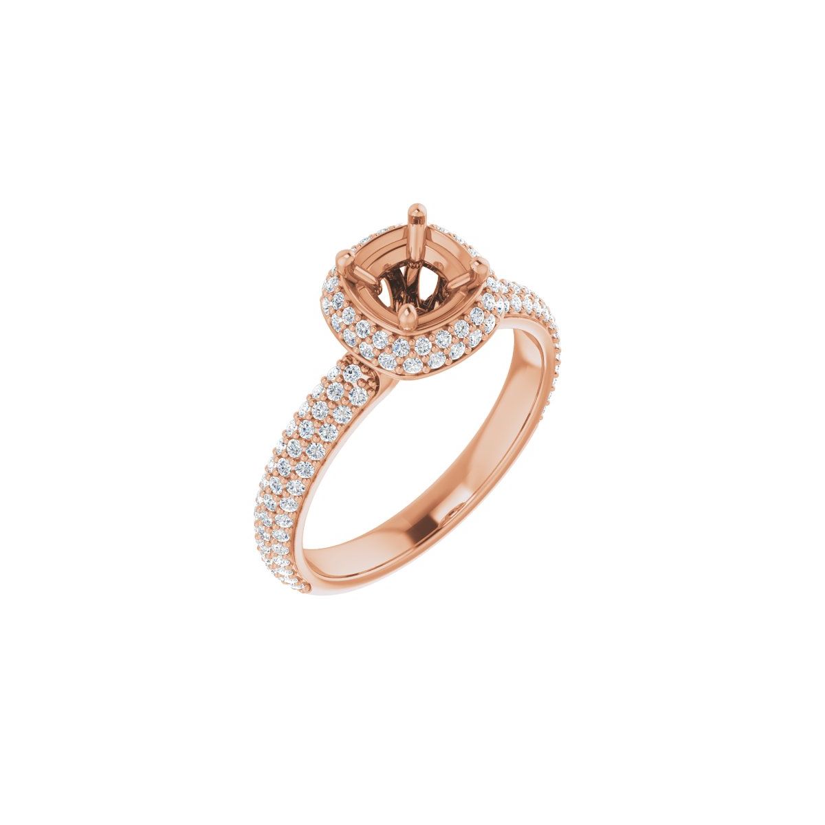 Natural Diamond Square Pavé-Style Double Halo-Style Engagement Ring Semi-Mount - 14K Rose Gold - Series 123525