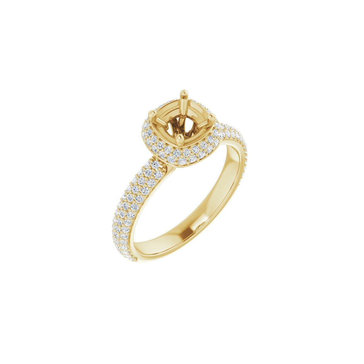 Natural Diamond Square Pavé-Style Double Halo-Style Engagement Ring Semi-Mount - 14K Yellow Gold - Series 123525