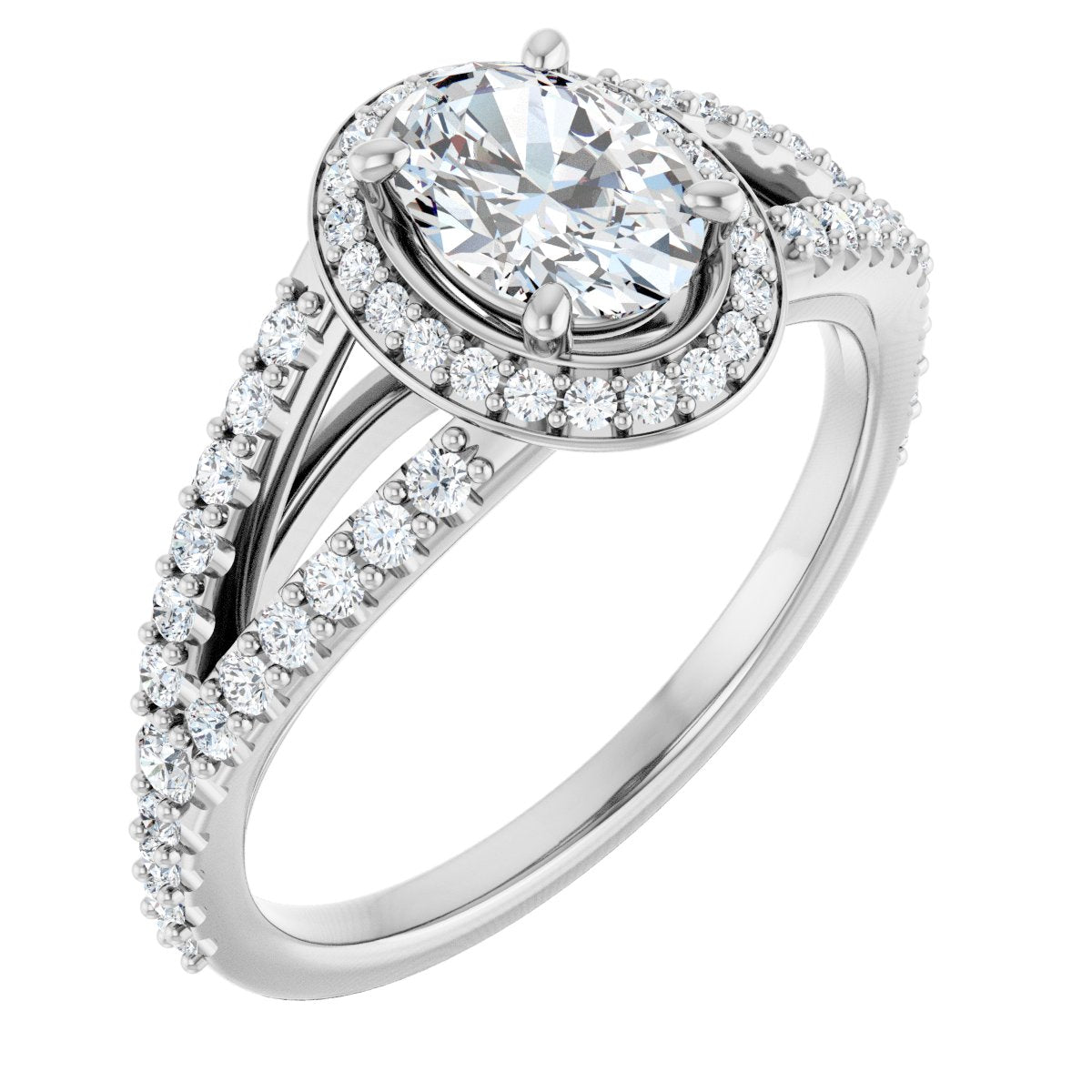 Natural Diamond Oval Halo-Style Engagement Ring Semi-Mount - 14K White Gold - Series 122986