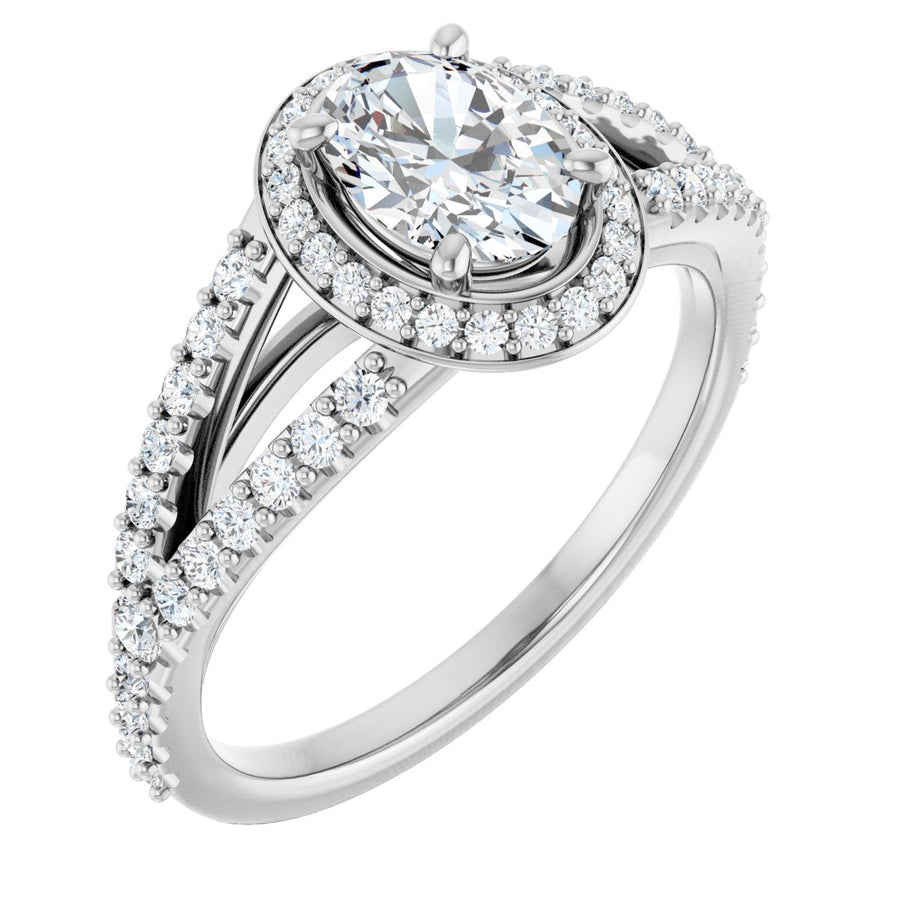 Natural Diamond Oval Halo-Style Engagement Ring Semi-Mount - 14K White Gold - Series 122986