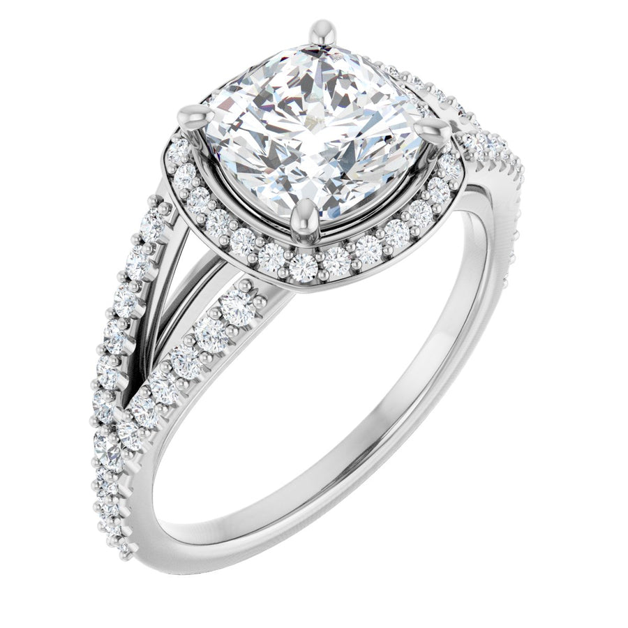 Natural Diamond Cushion Halo-Style Engagement Ring Semi-Mount - Platinum - Series 122986