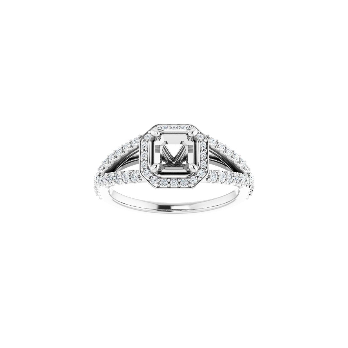 Asscher Halo-Style Engagement Ring Semi-Mount - gallery - Series 122986