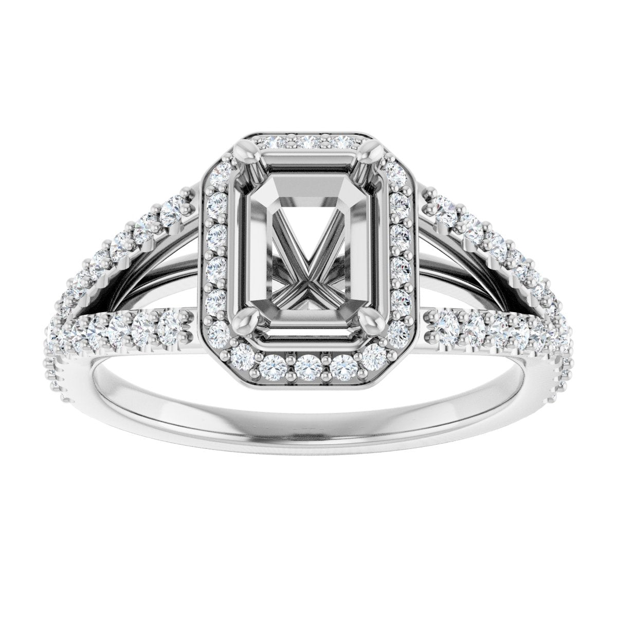 Emerald Halo-Style Engagement Ring Semi-Mount - gallery - Series 122986