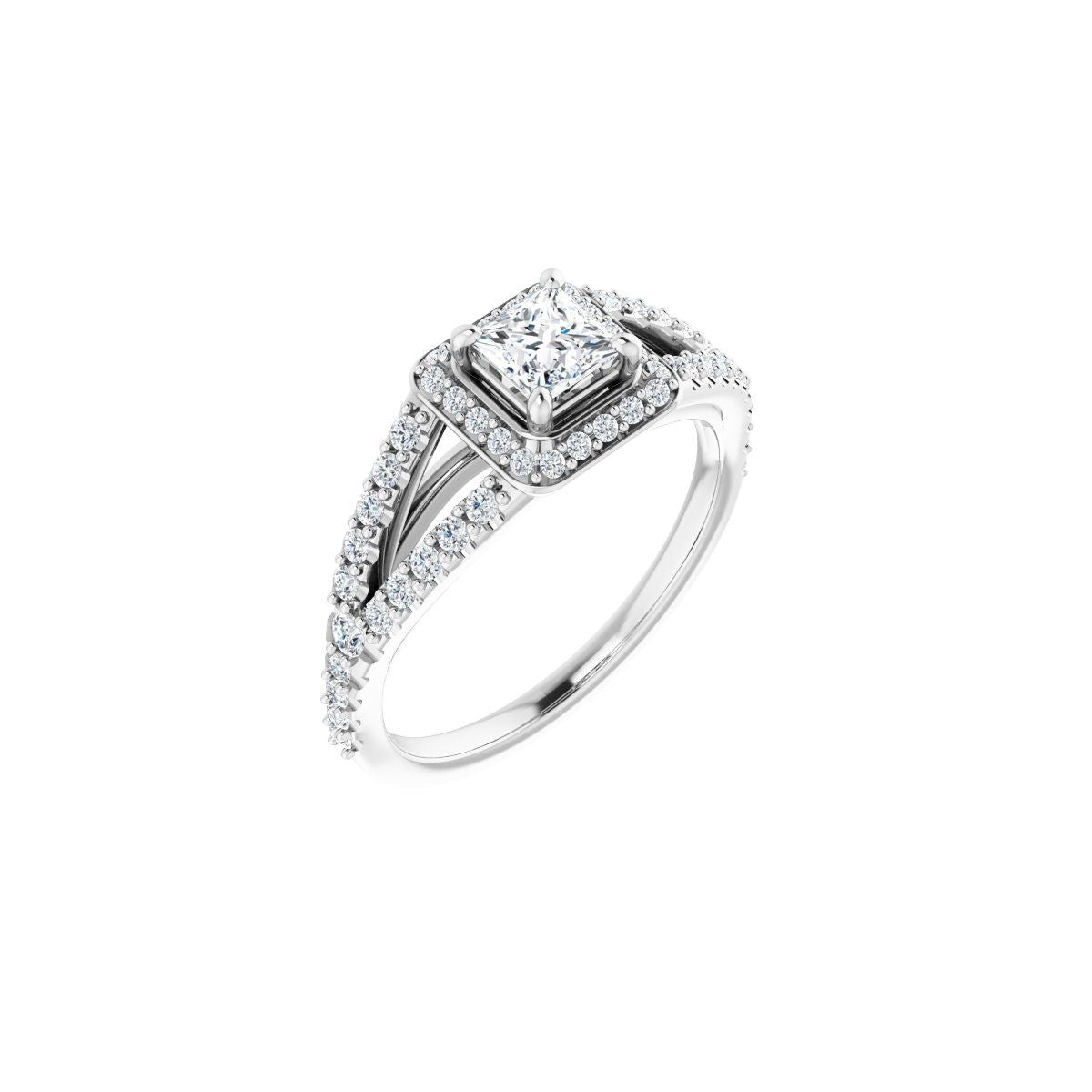 Natural Diamond Square Halo-Style Engagement Ring Semi-Mount - 14K White Gold - Series 122986