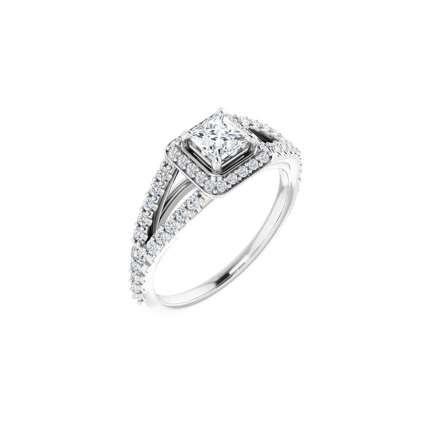 Natural Diamond Square Halo-Style Engagement Ring Semi-Mount - 14K White Gold - Series 122986