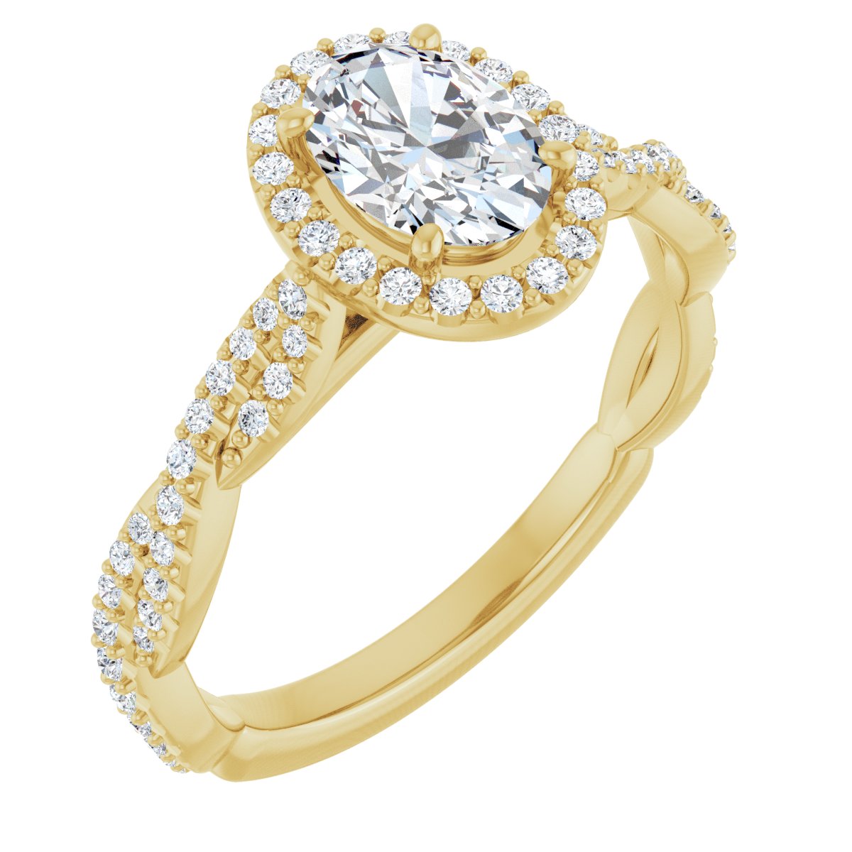 Natural Diamond Oval Halo-Style Engagement Ring Semi-Mount - 14K Yellow Gold - Series 123267
