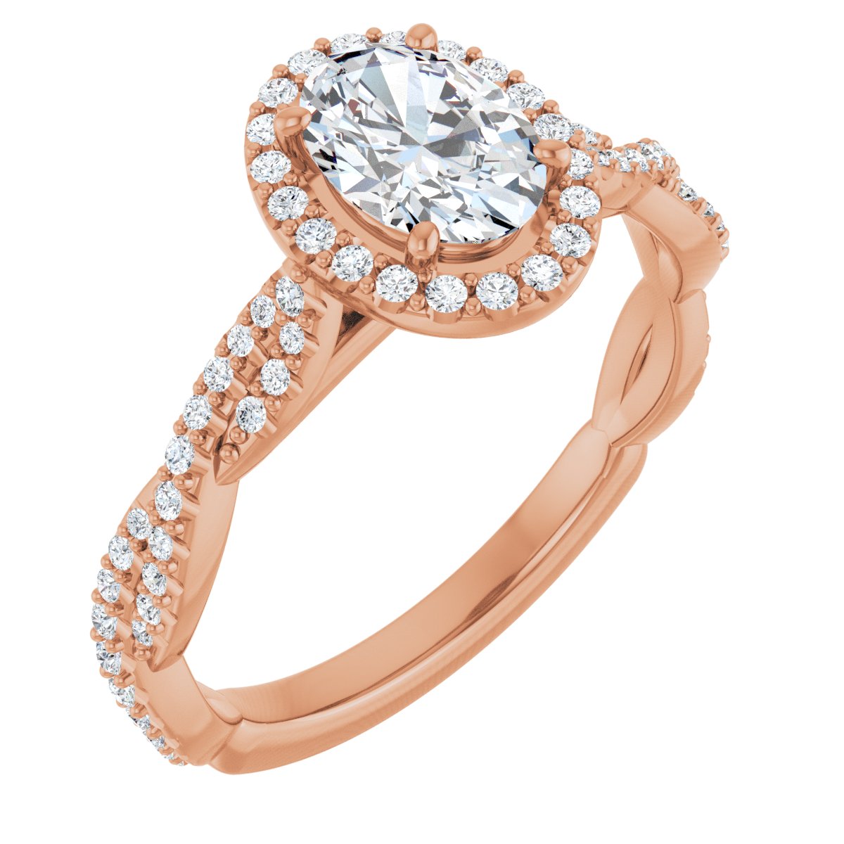 Natural Diamond Oval Halo-Style Engagement Ring Semi-Mount - 14K Rose Gold - Series 123267