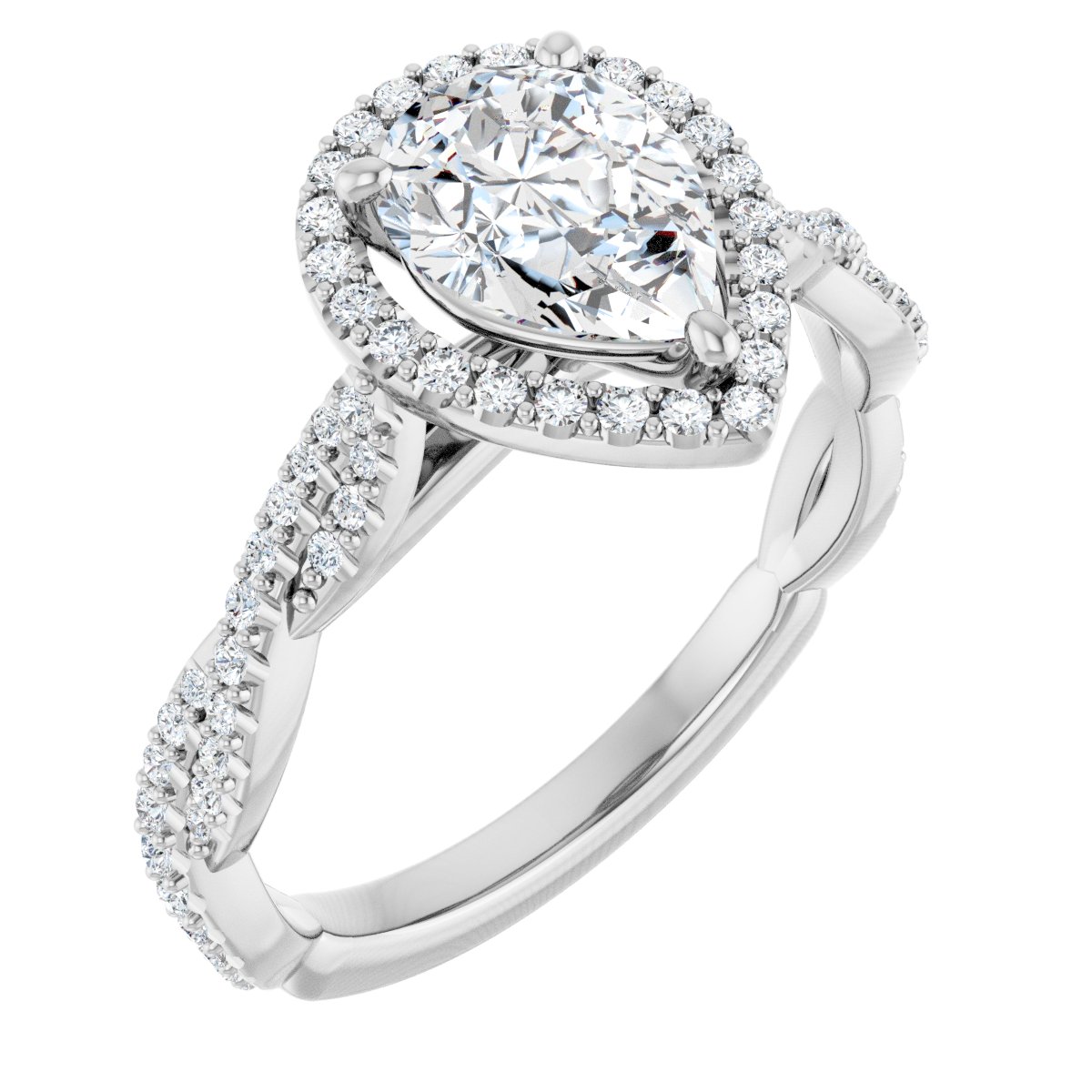 Natural Diamond Pear Halo-Style Engagement Ring Semi-Mount - Platinum - Series 123267