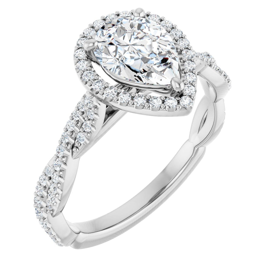 Natural Diamond Pear Halo-Style Engagement Ring Semi-Mount - Platinum - Series 123267
