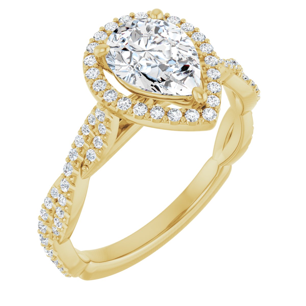 Natural Diamond Pear Halo-Style Engagement Ring Semi-Mount - 14K Yellow Gold - Series 123267