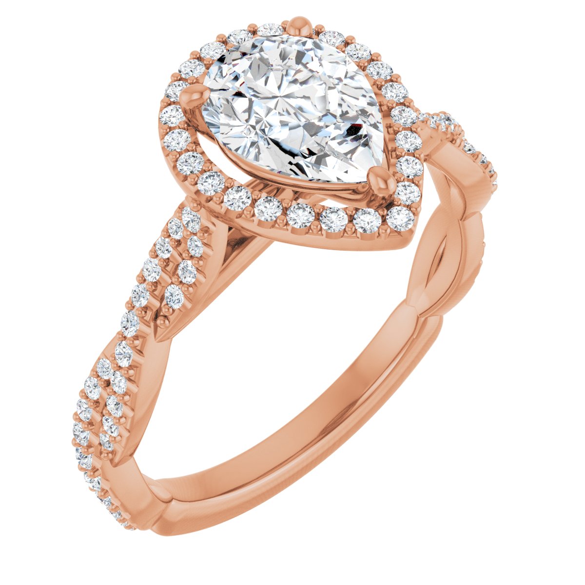 Natural Diamond Pear Halo-Style Engagement Ring Semi-Mount - 14K Rose Gold - Series 123267