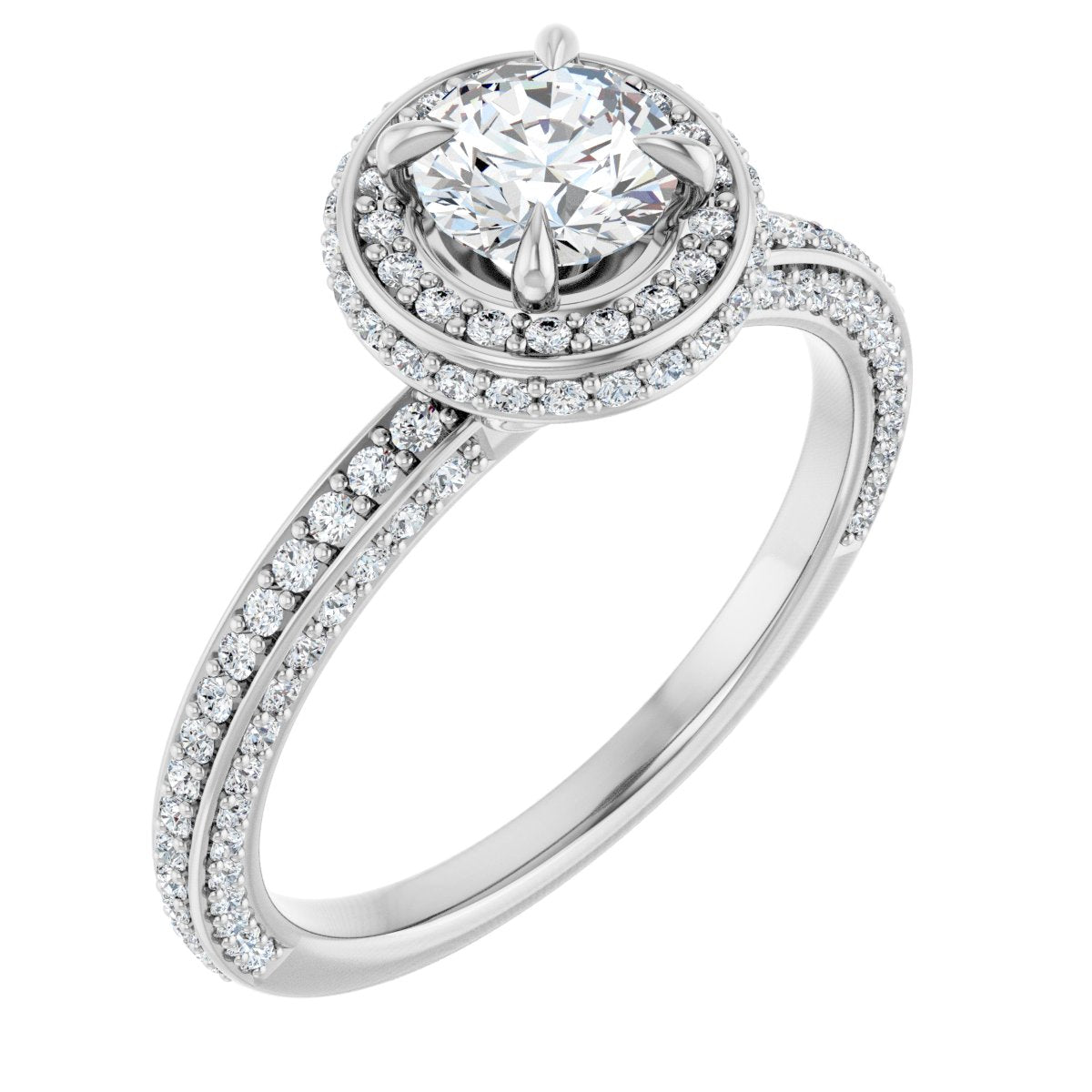 Natural Diamond Round Hidden Halo-Style Engagement Ring Semi-Mount - Platinum - Series 123271