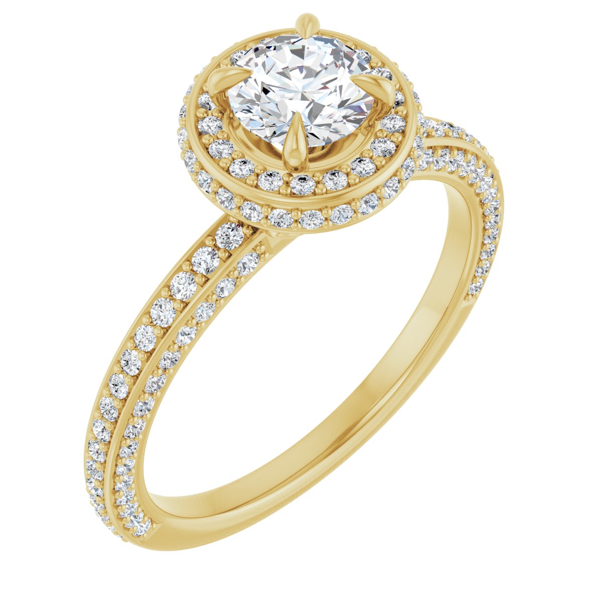 Natural Diamond Round Hidden Halo-Style Engagement Ring Semi-Mount - 14K Yellow Gold - Series 123271
