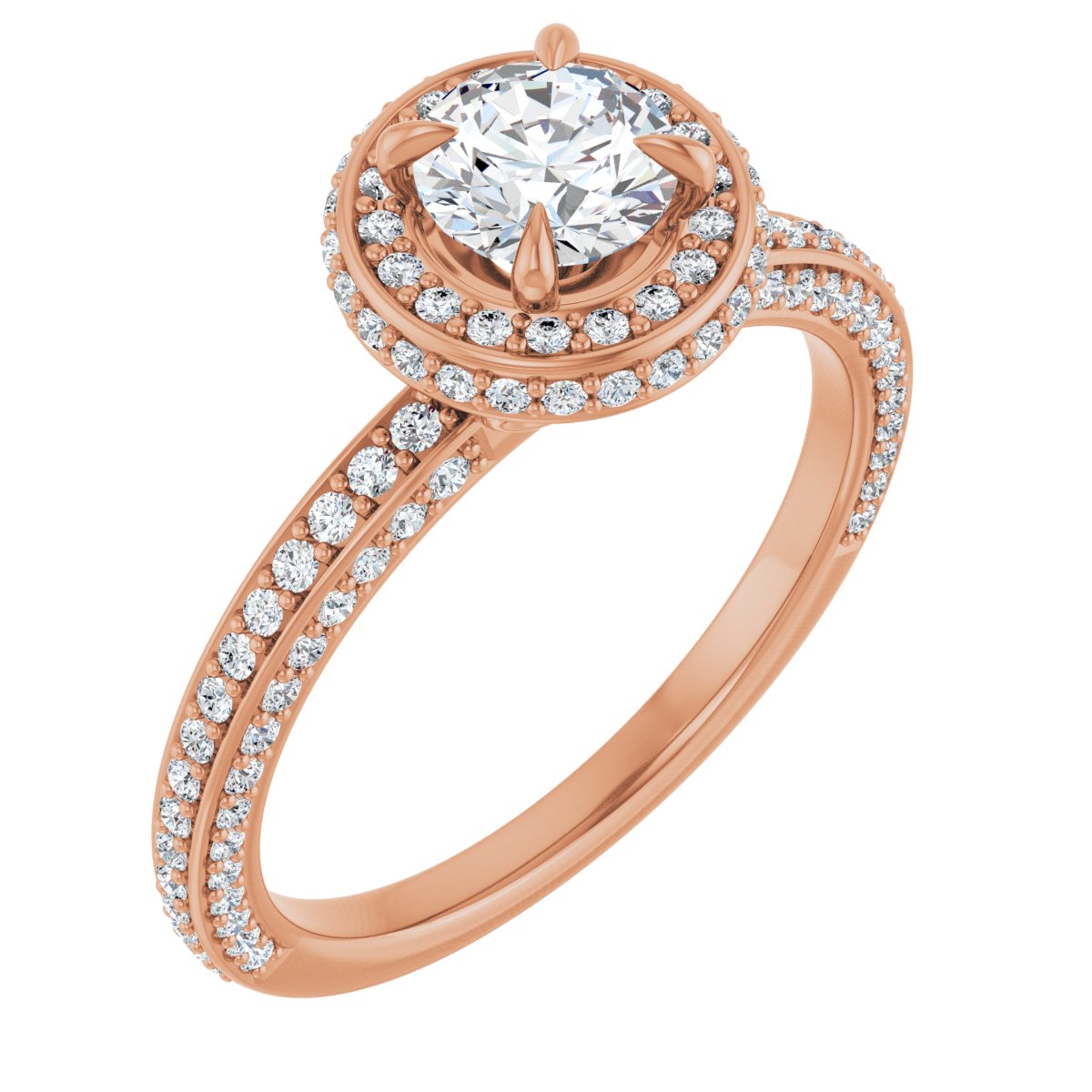 Natural Diamond Round Hidden Halo-Style Engagement Ring Semi-Mount - 14K Rose Gold - Series 123271