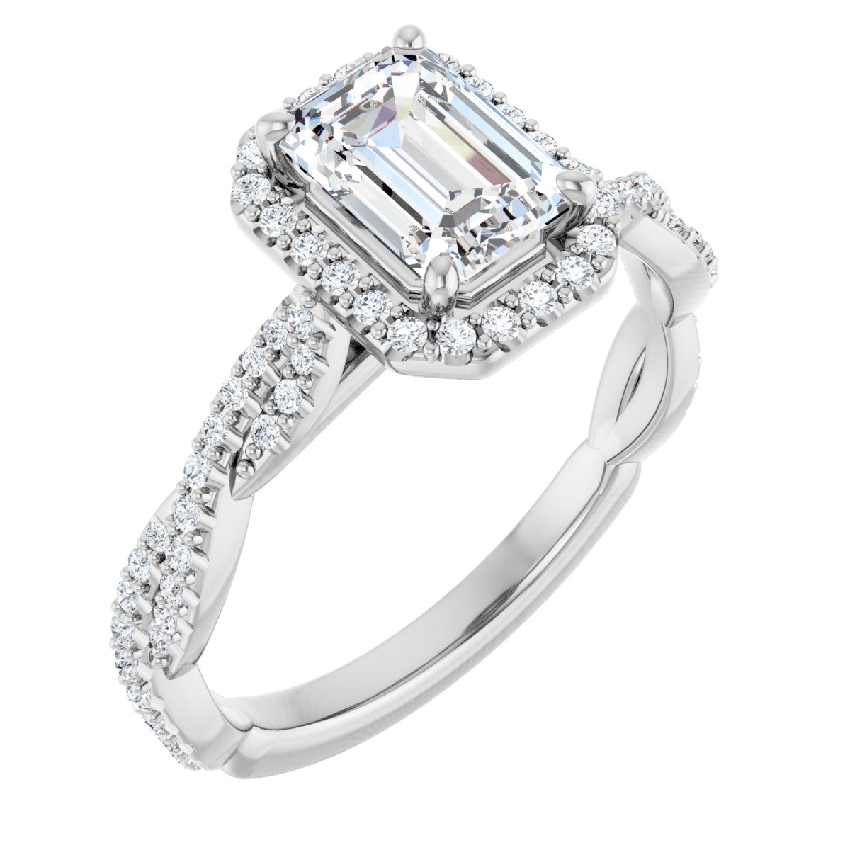 Natural Diamond Emerald Halo-Style Engagement Ring Semi-Mount - Platinum - Series 123267