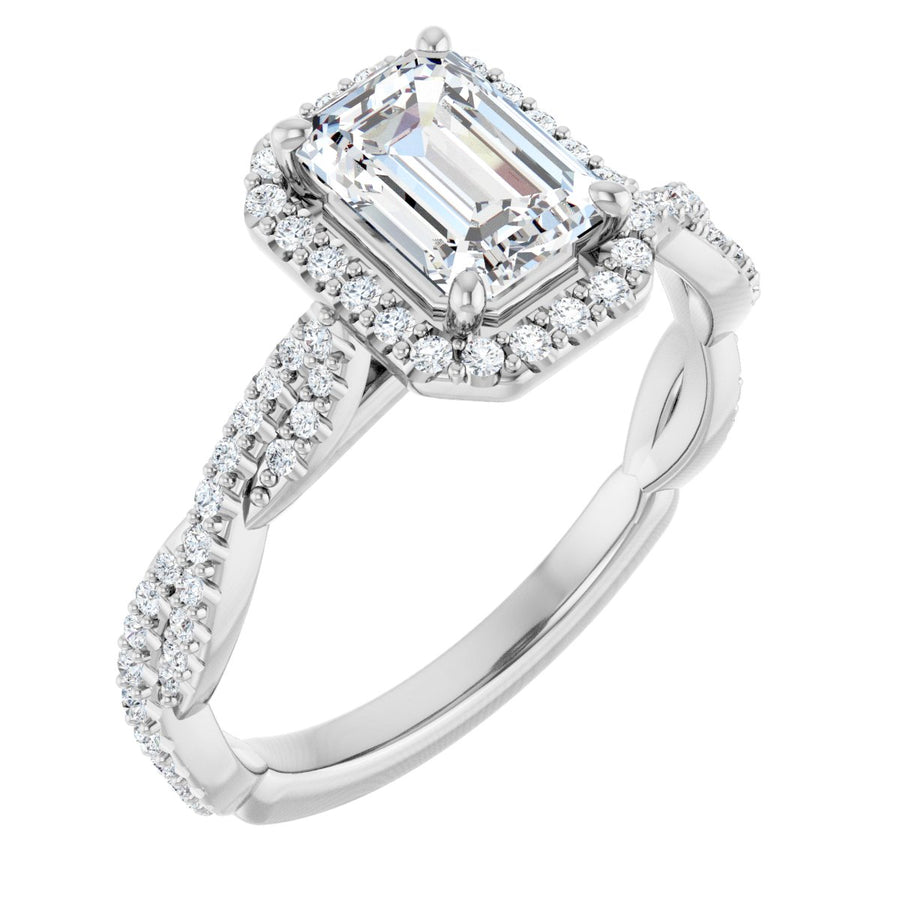 Natural Diamond Emerald Halo-Style Engagement Ring Semi-Mount - Platinum - Series 123267