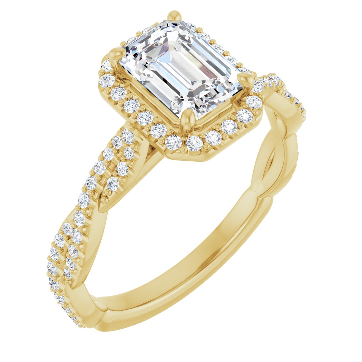 Natural Diamond Emerald Halo-Style Engagement Ring Semi-Mount - 14K Yellow Gold - Series 123267