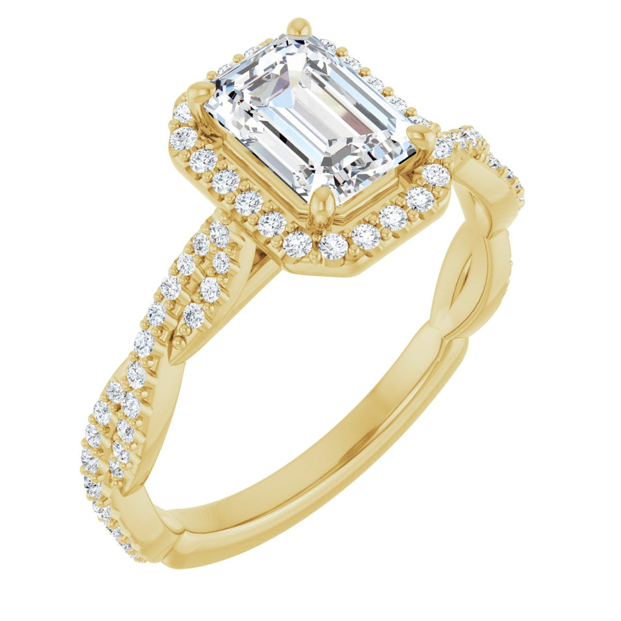 Natural Diamond Emerald Halo-Style Engagement Ring Semi-Mount - 14K Yellow Gold - Series 123267