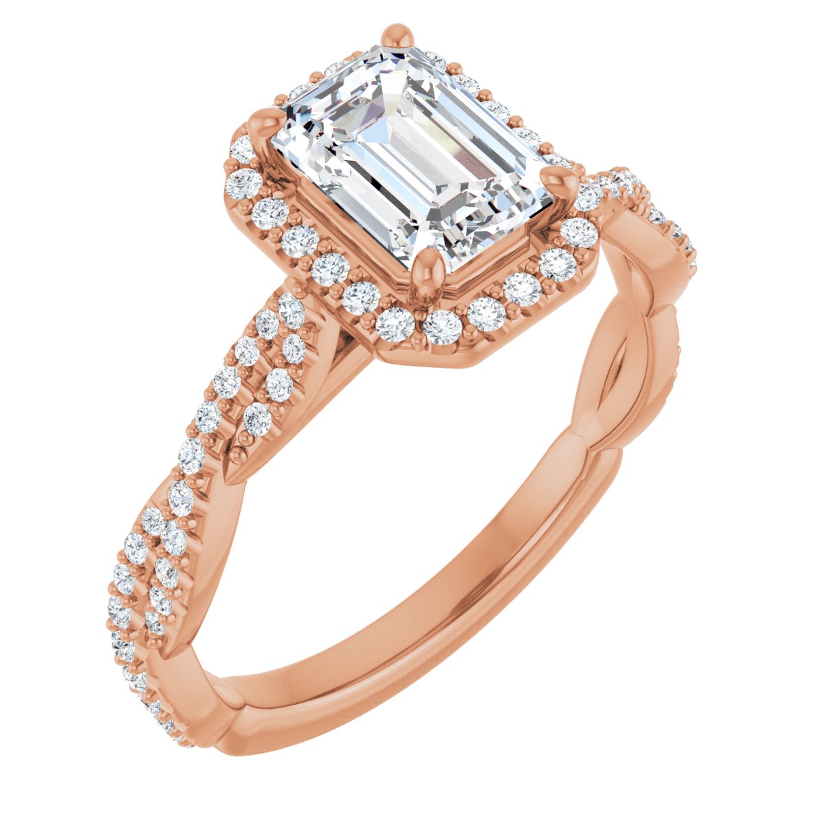 Natural Diamond Emerald Halo-Style Engagement Ring Semi-Mount - 14K Rose Gold - Series 123267