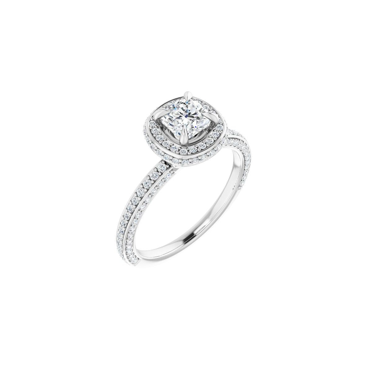 Natural Diamond Cushion Hidden Halo-Style Engagement Ring Semi-Mount - Platinum - Series 123271