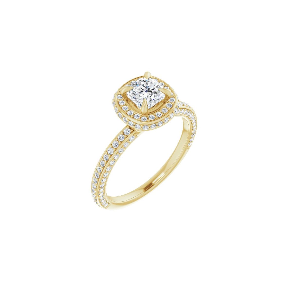 Natural Diamond Cushion Hidden Halo-Style Engagement Ring Semi-Mount - 14K Yellow Gold - Series 123271