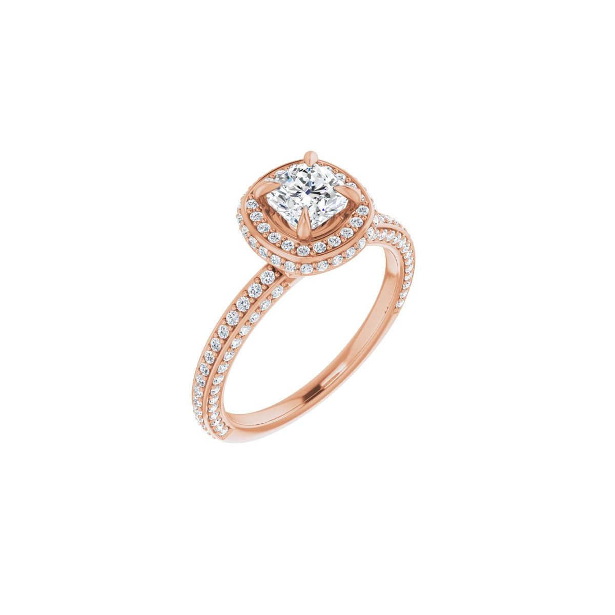 Natural Diamond Cushion Hidden Halo-Style Engagement Ring Semi-Mount - 14K Rose Gold - Series 123271
