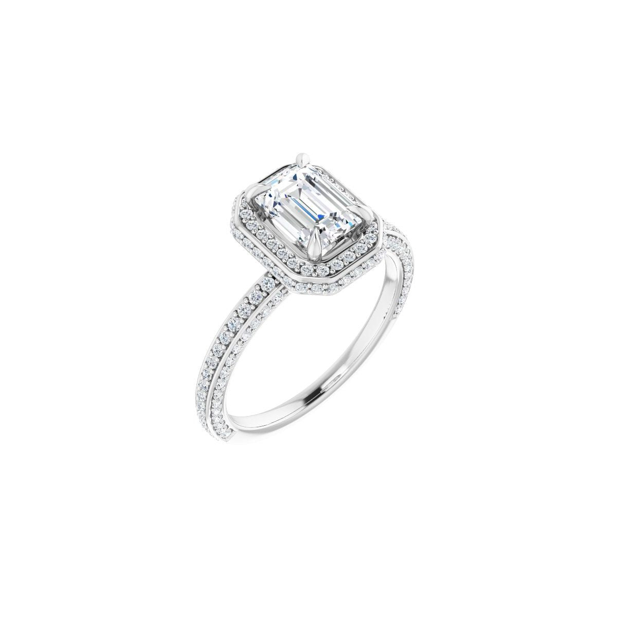 Natural Diamond Emerald Hidden Halo-Style Engagement Ring Semi-Mount - Platinum - Series 123271