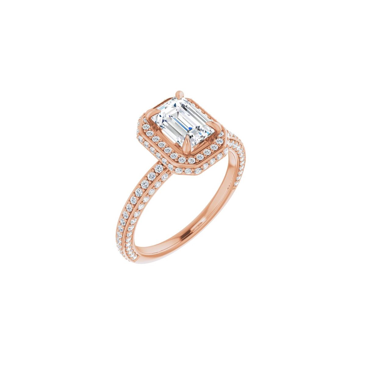 Natural Diamond Emerald Hidden Halo-Style Engagement Ring Semi-Mount - 14K Rose Gold - Series 123271