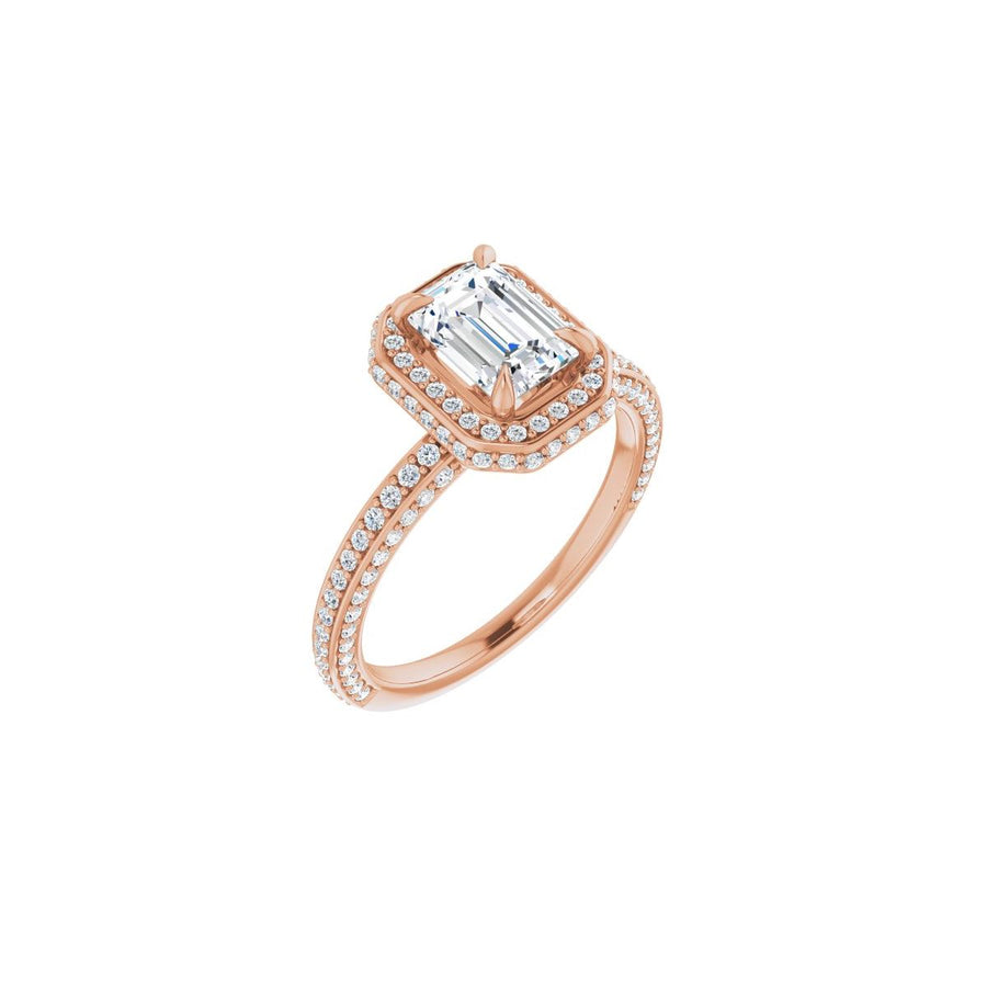 Natural Diamond Emerald Hidden Halo-Style Engagement Ring Semi-Mount - 14K Rose Gold - Series 123271