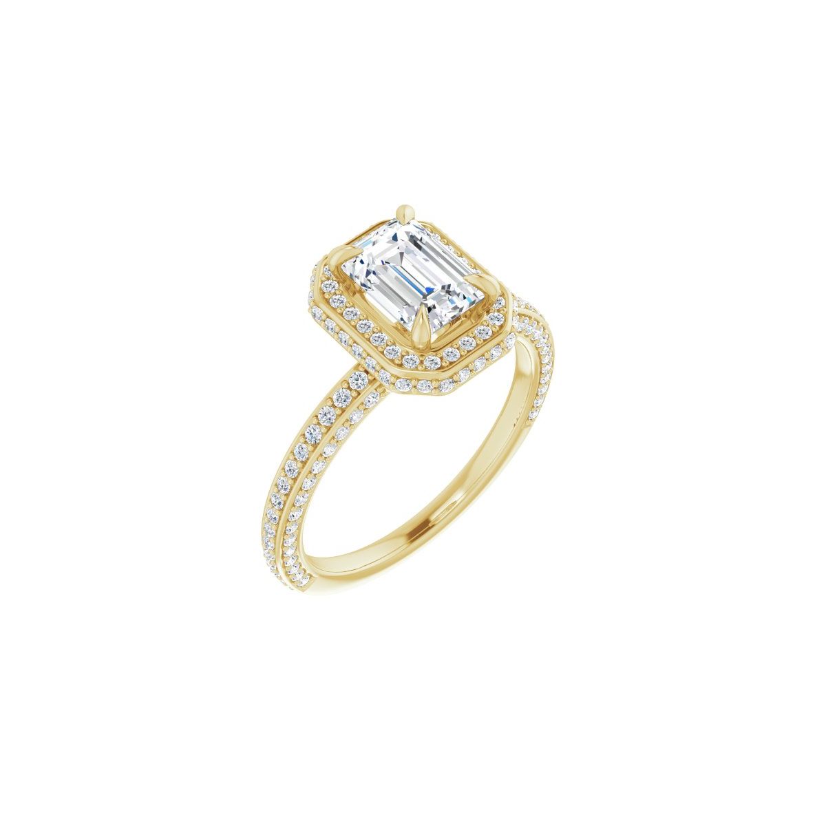 Natural Diamond Emerald Hidden Halo-Style Engagement Ring Semi-Mount - 14K Yellow Gold - Series 123271