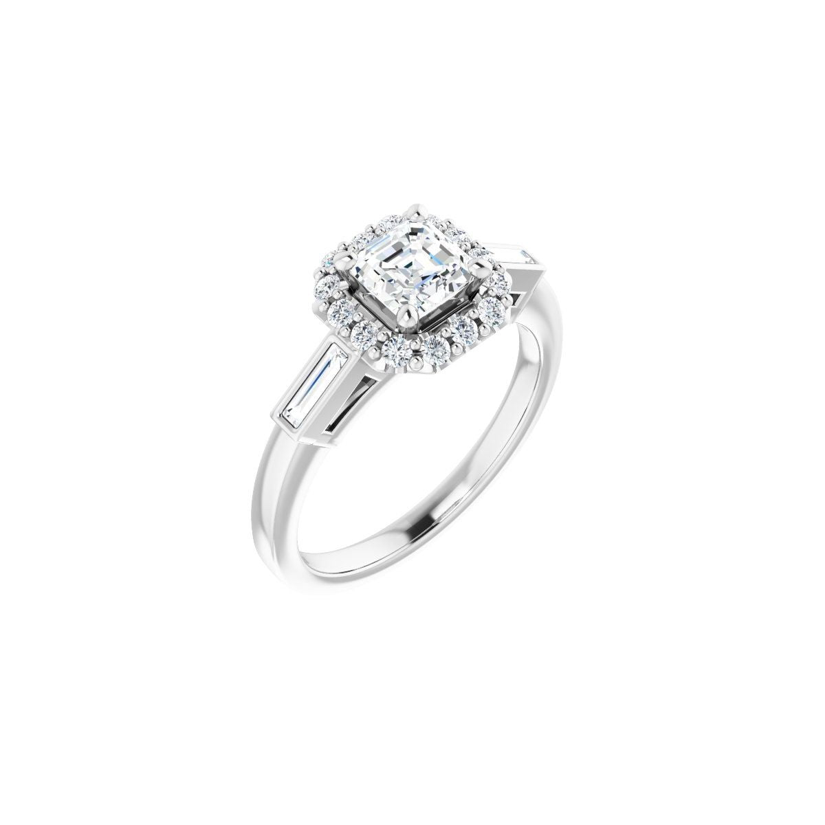 Natural Diamond Asscher Halo-Style Engagement Ring Semi-Mount - 14K White Gold - Series 122884