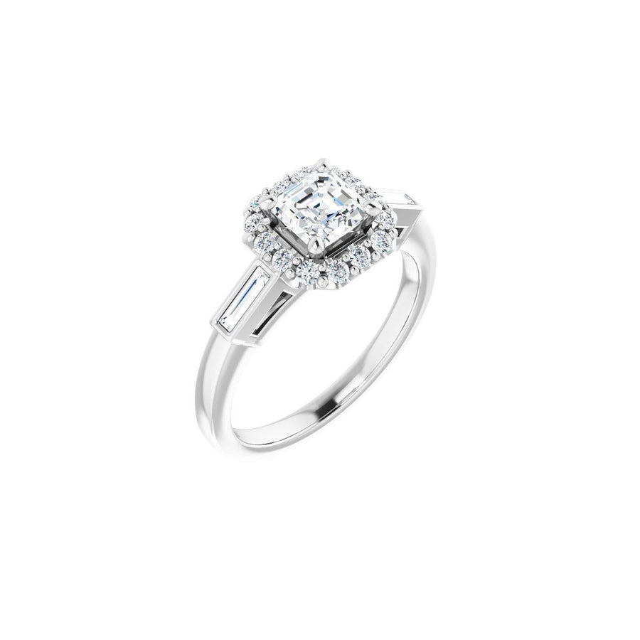 Natural Diamond Asscher Halo-Style Engagement Ring Semi-Mount - 14K White Gold - Series 122884