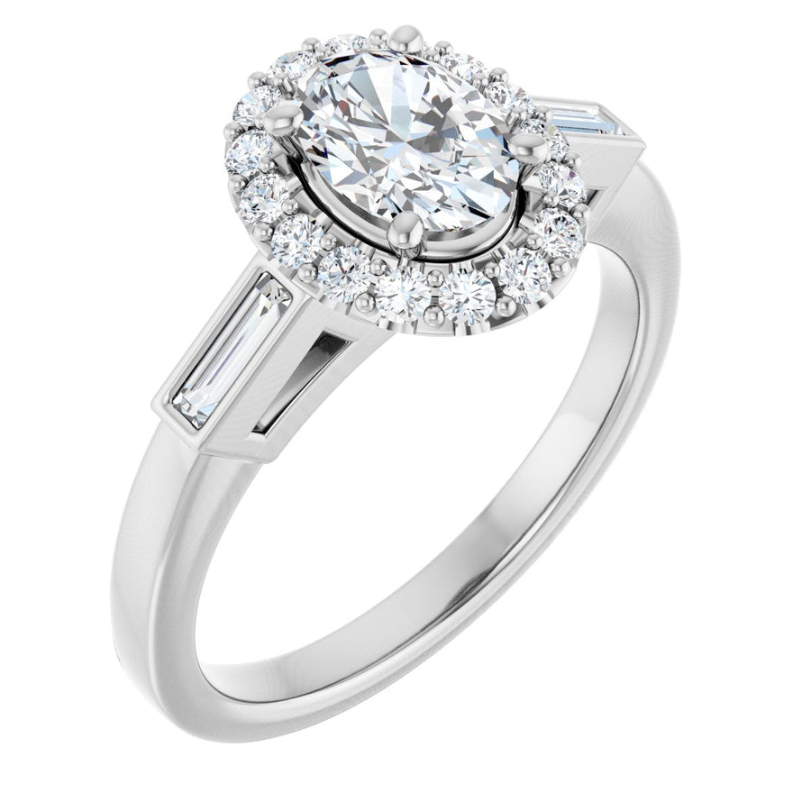 Natural Diamond Oval Halo-Style Engagement Ring Semi-Mount - Platinum - Series 122884