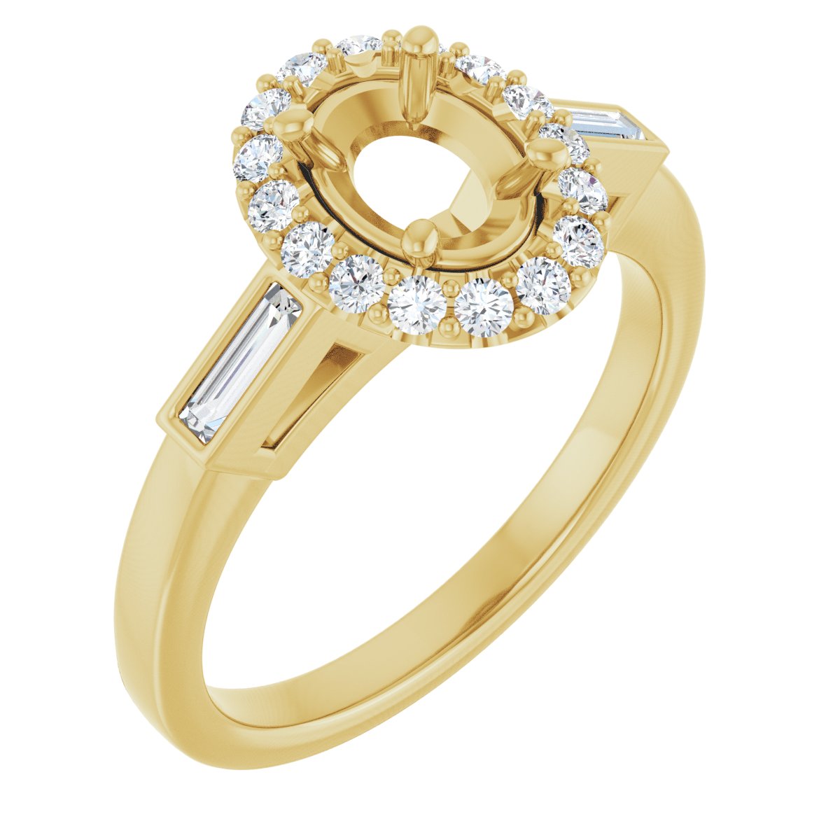 Natural Diamond Oval Halo-Style Engagement Ring Semi-Mount - 14K Yellow Gold - Series 122884