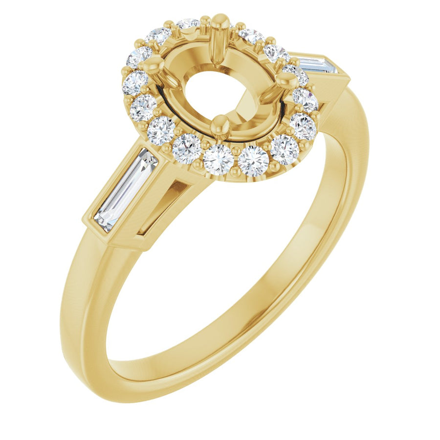 Natural Diamond Oval Halo-Style Engagement Ring Semi-Mount - 14K Yellow Gold - Series 122884