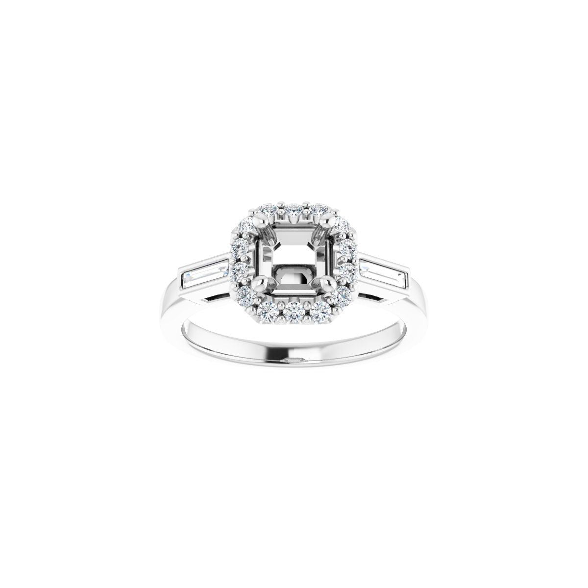 Asscher Halo-Style Engagement Ring Semi-Mount - gallery - Series 122884