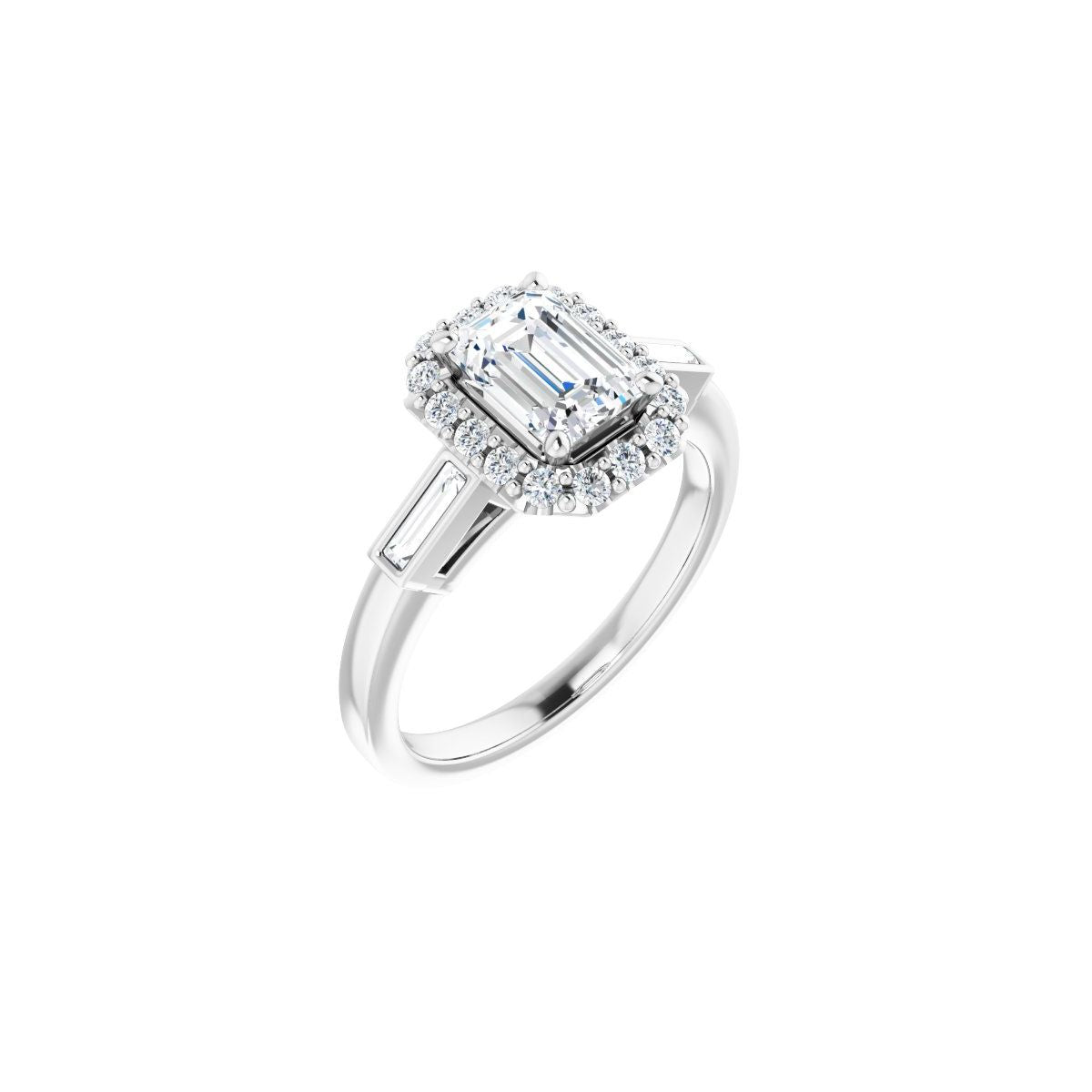 Natural Diamond Emerald Halo-Style Engagement Ring Semi-Mount - Platinum - Series 122884